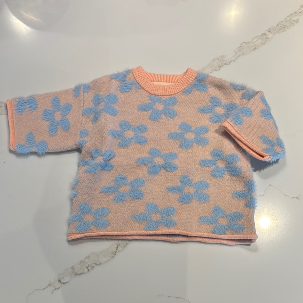 Nora Madison Floral Knit Sweater in Pink and Blue